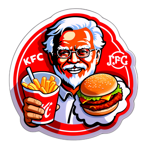 Nálepka s Janem Tunou a KFC fast food modelem
