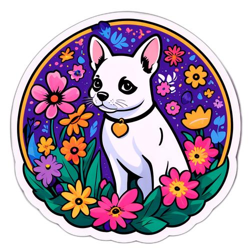 Kunstnerisk hundesticker med blomster