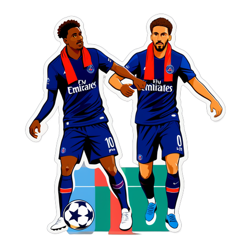 Illustration des joueurs de football avec des écharpes aux couleurs du PSG et de Lyon, unis dans un acte de Fair Play