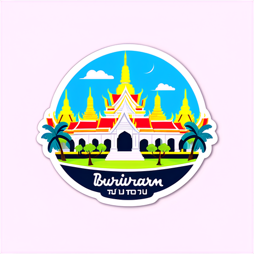 สติกเกอร์บูรีรัมย์ featuring tourist attractions of the province with the message 'เข้าร่วมกับเราเพื่อสัมผัสประสบการณ์'