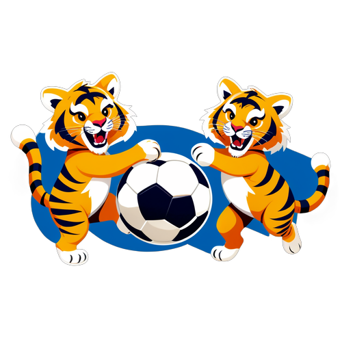 Diseño de dos tigres jugando al fútbol