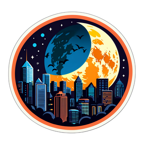 Nálepka superměsíce nad městem