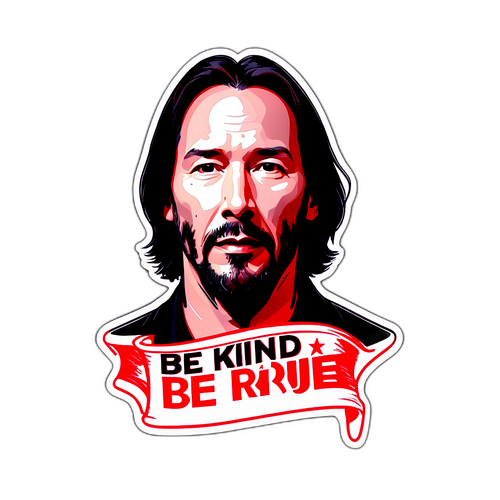 Portret Keanu Reeves z inspirującym przesłaniem "Bądź miły, bądź prawdziwy."