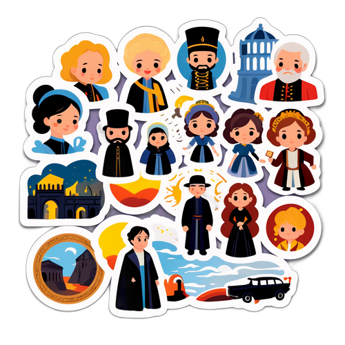 歴史的ドラマの名シーンをテーマにした感情の瞬間を捉えたアートステッカー