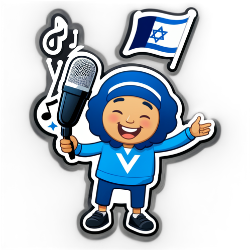 מדבקה עם דמות שמחה מחזיקה בדגל ישראל