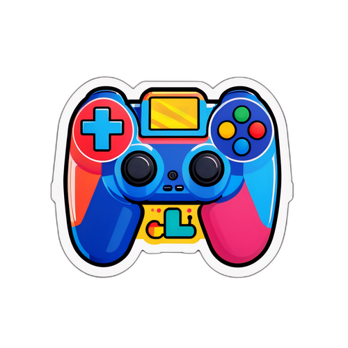 Autocollant avec un manette PlayStation intégrant des icônes de jeu célèbres