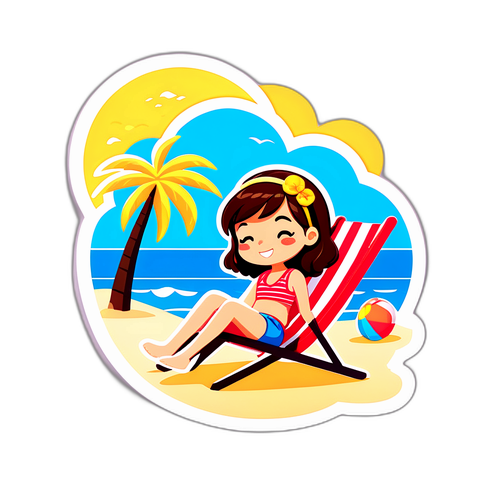 ビーチでリラックスするキャラクターのイラスト