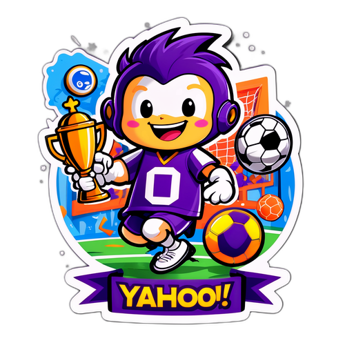 Cheerful Yahoo Mascot Playing Football
