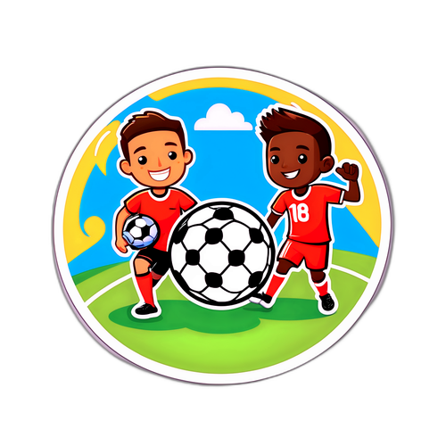 Barátságos mérkőzés matrica játékosokkal és díszített pályán