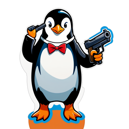 Penguin with Bow Tie Holding Guns