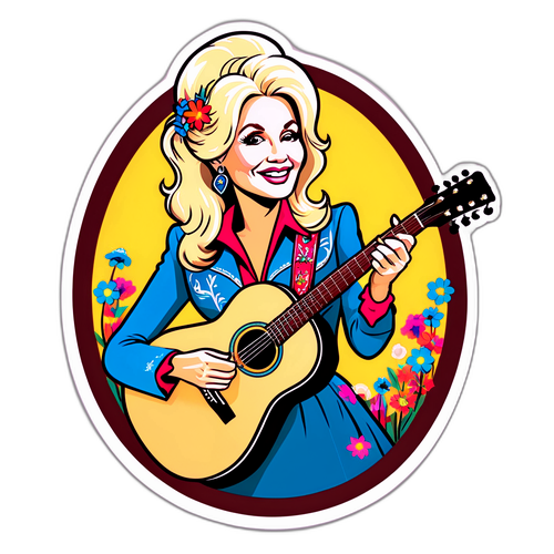 Sticker cu Dolly Parton și chitară