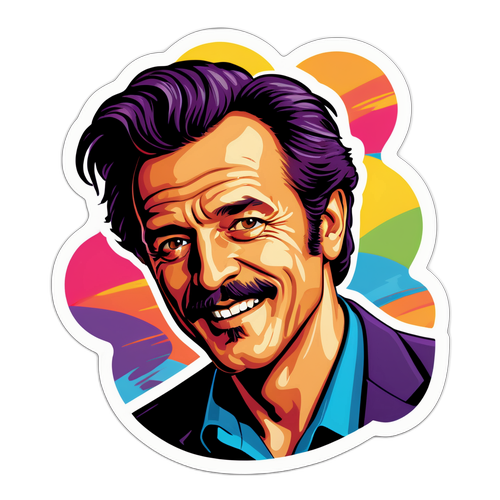 Un autocollant représentant Aliocha Schneider avec un fond coloré inspiré de ses rôles au cinéma