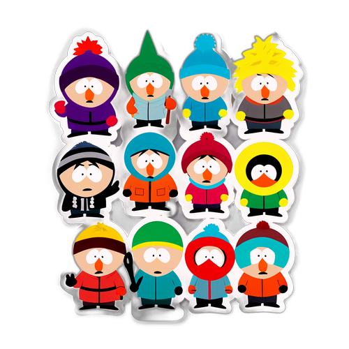 Ilustrație colorată a personajelor din South Park în costume amuzante de festival