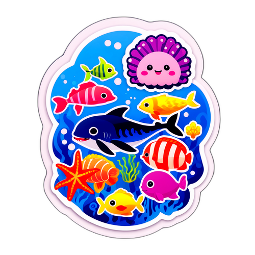 ナギサ・ワタナベが好きな海の生き物のカラフルなステッカー