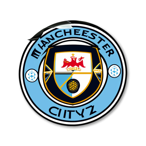 Autocolant cu emblema echipei Manchester City, cu textul "Cetățeni în putere!"