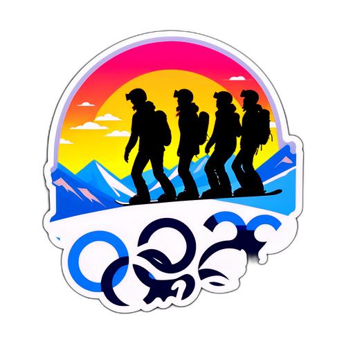 Silhouetten van vrouwelijke snowboarders tegen een zonsondergang