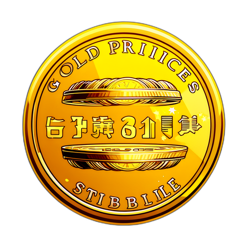 Nhãn dán đồng xu vàng lăn, với chữ "Giá vàng ổn định"