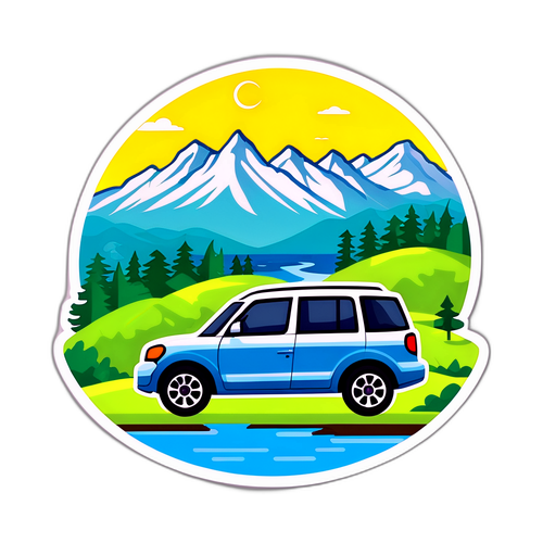 Дизайн наклейки с арендованным автомобилем и красивыми пейзажами