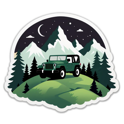 Minimalist Jeep Sticker med Bjerglandskab