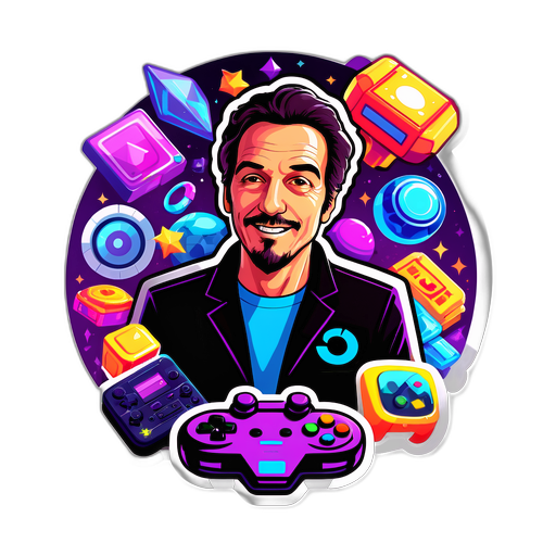 Sticker van Vince Zampella omringd door zijn creaties in gaming