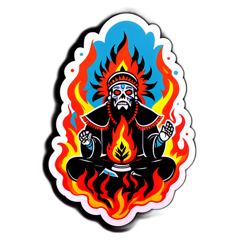 Эмблема с сожженным шаманом на фоне Байкала