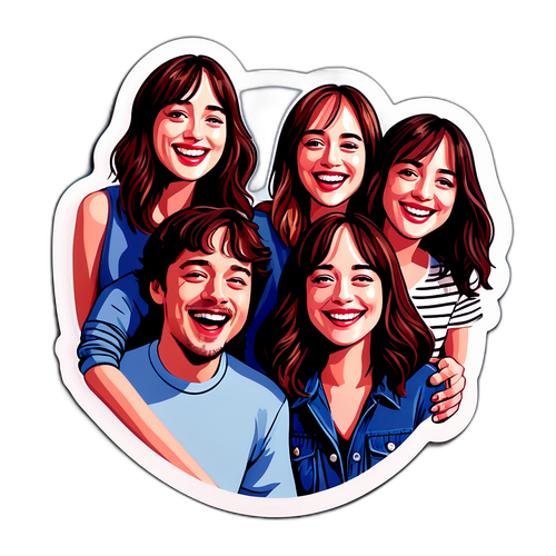 Lekfull klistermärke med Dakota Johnson och hennes medskådespelare