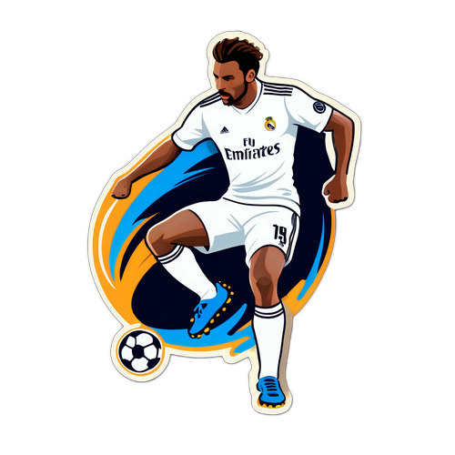 Dinamiko na Sticker ng Manlalaro ng Real Madrid na Nasa Gitna ng Pagsipa