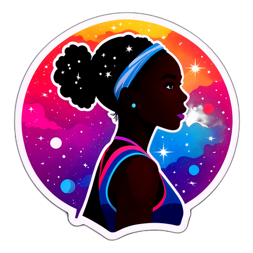 Silhouette a lui Venus Williams cu un fundal galactic, simbolizând forța și determinarea