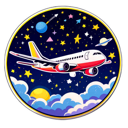 En lekfull flystickers i stjernespekkede himmel