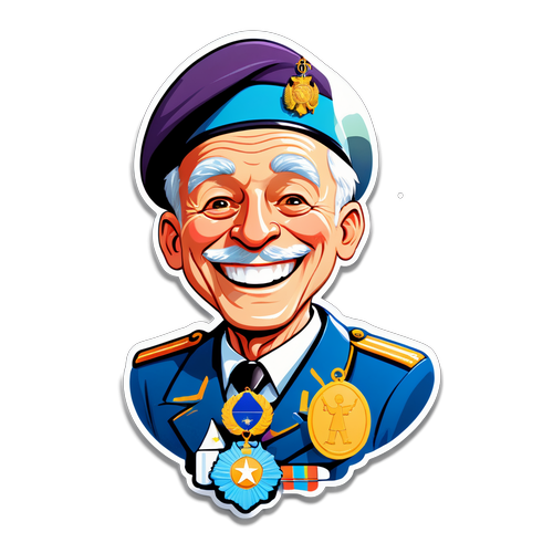 Sticker cu un soldat pensionat zâmbitor