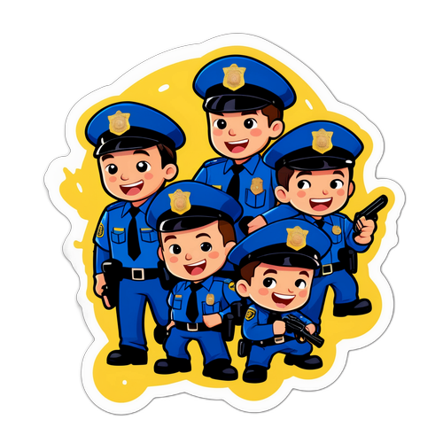 Witziger Aufkleber von Polizeischülern mit humorvollen Darstellungen verschiedener Polizeiaufgaben