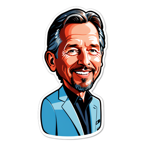 Larry Ellison karikatúra technológiai motívumokkal