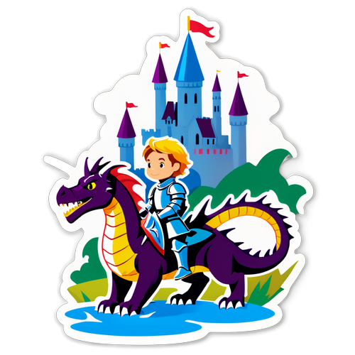 A Knight in Shining Armor Riding a Dragon with a Castle in the Background