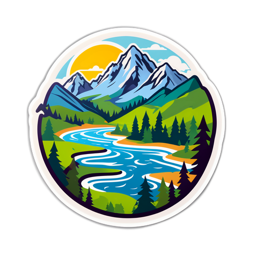 Sticker cu peisaj montan și râu din Valea Oltului