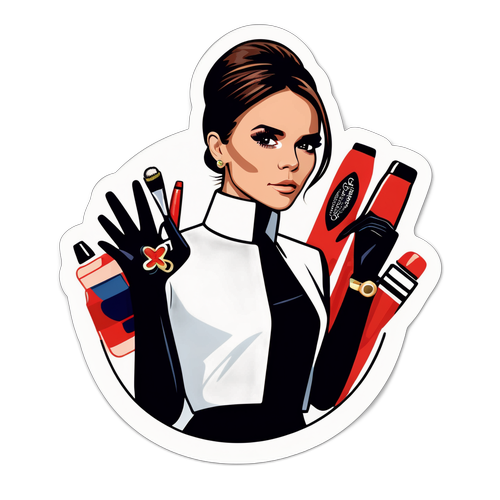 En stilig fremstilling av Victoria Beckham med ikoniske motetilbehør