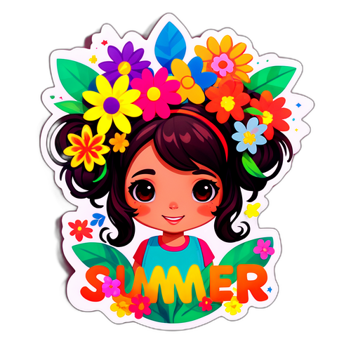 Meisje met kleurrijke bloemen in haar haar