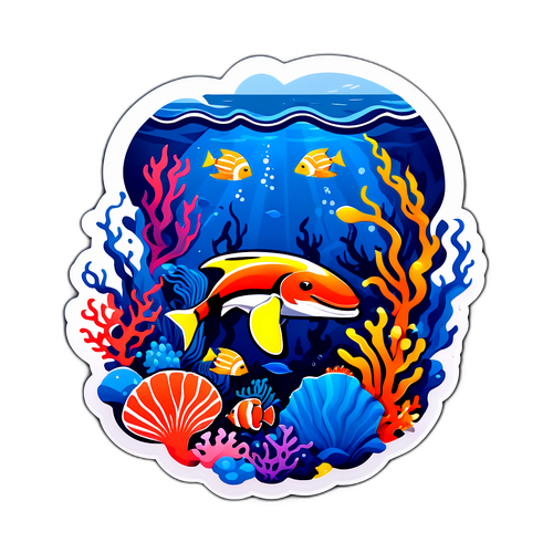 해양 생물과 해양 배경을 담은 스티커 디자인