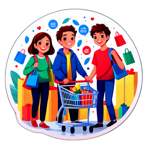 幸福购物的年轻人