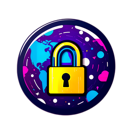 Милый интернет-значок замка в форме висячего замка на фоне цифрового мира