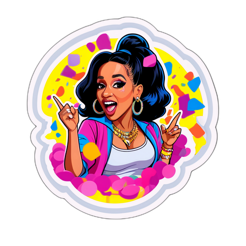 Stiker Berwarna-warni Cardi B dengan Confetti