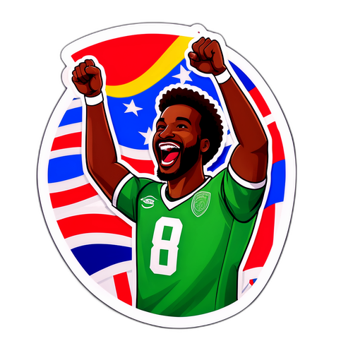 Sticker cu un fotbalist sărbătorind alături de fani