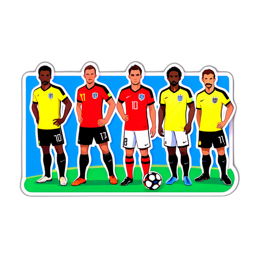 מדבקה מציגה שחקני כדורגל אייקוניים מהמוקדמות של גביע העולם