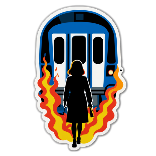 Surprised Silhouette with Fiery Subway Train