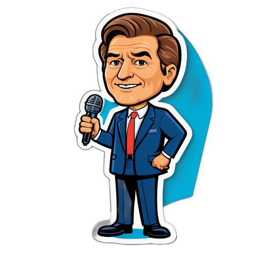 Karl Nehammer als Cartoonfigur auf einer politischen Bühne