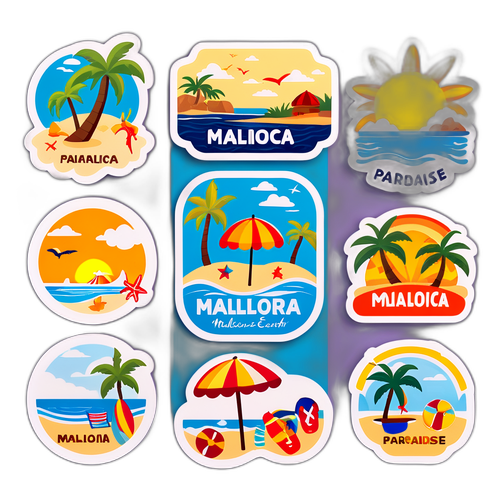 Charming stickers s plážovými motivy a textem "Mallorca - ráj na zemi"