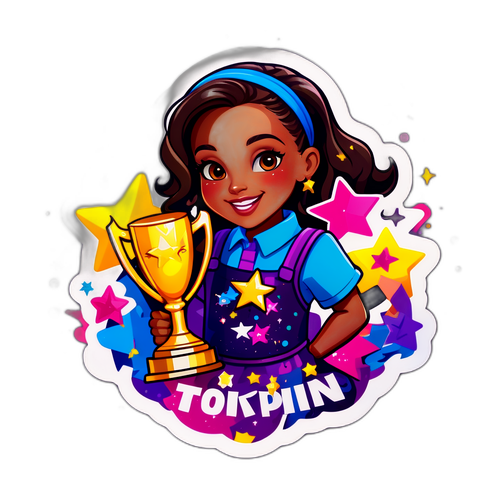 Vibrante sticker van Dorien met haar trofee