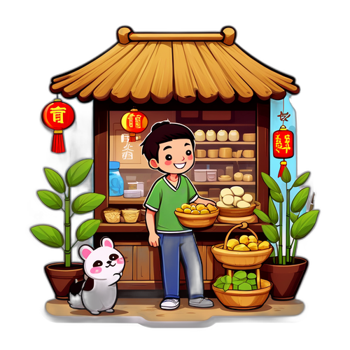 竹虫店主与顾客排队