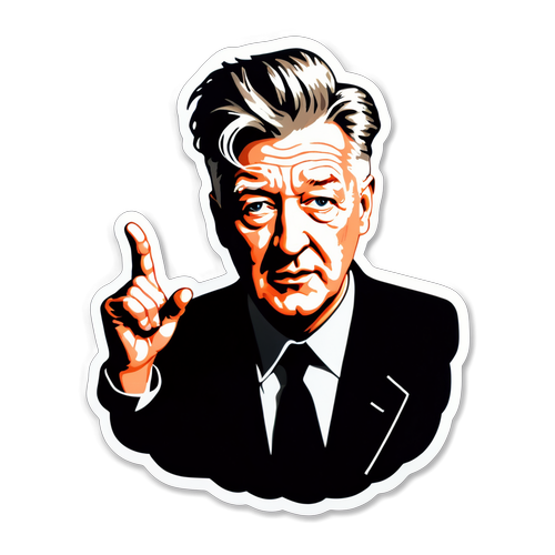 Sticker con el personaje icónico de David Lynch y la frase 'La misterio me atrae.'