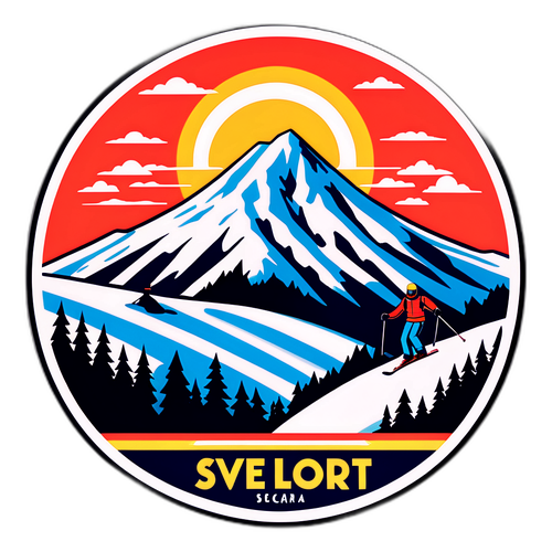 Vintage plakat narciarski z retro kolorami