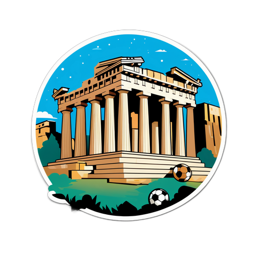 Εικονογραφημένη απεικόνιση της Ακρόπολης με σχέδιο ποδοσφαίρου